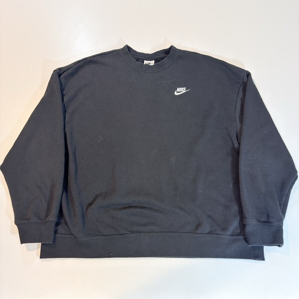 Nike Mens M Club Fleece Crewneck Sweatshirt Black Pullover Embroidered Swoosh